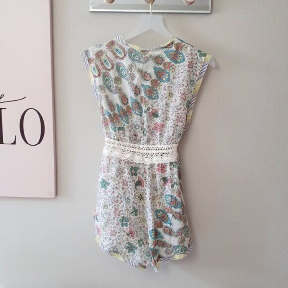 NWT Free People Watching Waves printed cotton macrame detail romper XS - Picture 12 of 14